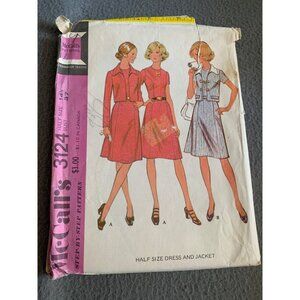McCalls Misses Dress Jacket Sewing Pattern Size 14.5 3124 1972